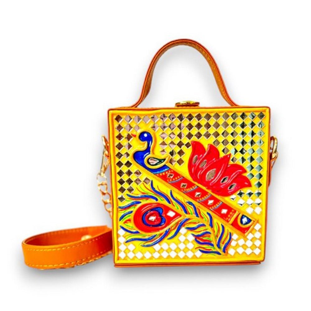 Handcrafted Vegan Leather Bansuri Lippan Mirror Sling Bag